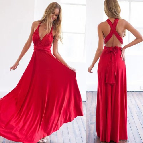 Bild von Elegantes Rotes Boho-Maxikleid für Damen – Multifunktionales Wrap-Kleid mit Infinity-Design für Partys, Clubnächte und Brautjungfernausflüge