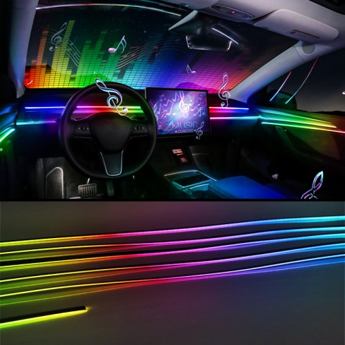 Afbeelding van Universele Auto LED Interieurverlichting met RGB 64 Kleuren - Verborgen Acrylstrip voor Sfeerlicht en Volledige Kleurweergave