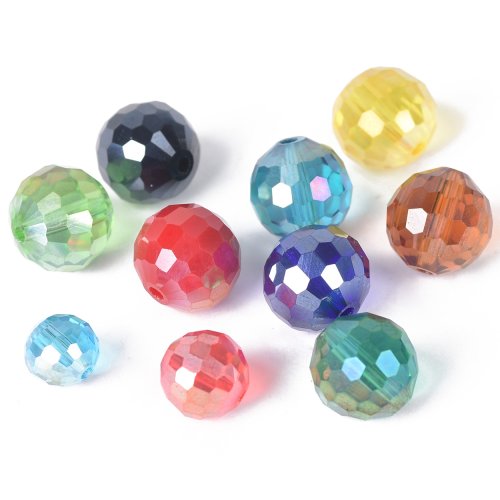 Zdjęcie Okrągłe, 96-fasetowe kryształowe koraliki disco ball z powłoką AB w rozmiarach 6mm, 8mm, 10mm i 12mm – kolorowe, luźne elementy do biżuterii DIY