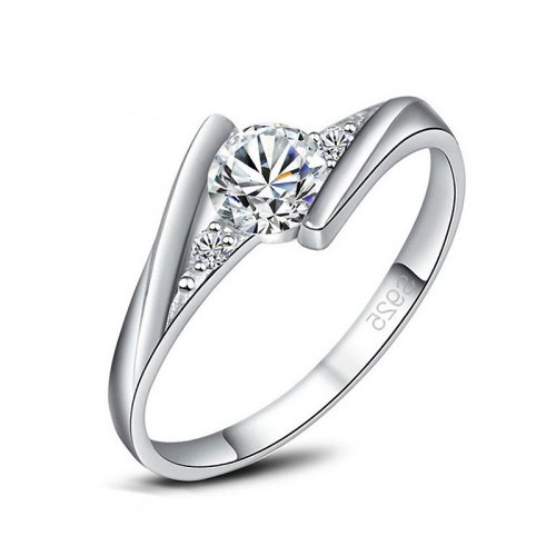 Immagine di Anello Rotondo Femminile in Argento Sterling 925 con Pietra Zircone, Design Vintage per Spose e Fidanzamenti, Gioiello Elegante in Cristallo per Donne