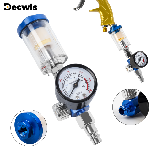Image of Premium Spray Gun Oil Water Separator with 1/4 Inch Filter, Pressure Regulator, and EU Adapter for Air Compressor – Complete Air Tool Regulation System