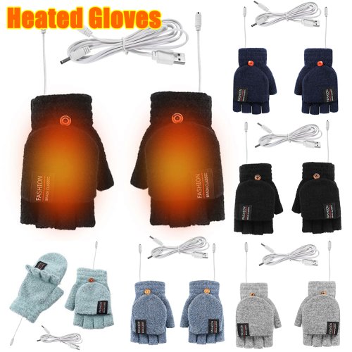 Imagen de Guantes calefactables eléctricos USB de 5V, manoplas recargables, temperatura ajustable, calentador completo de medio dedo, manos sin dedos, calentador de invierno