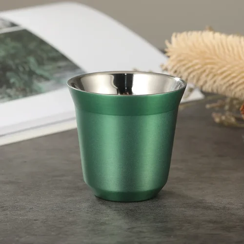 Imagen de JUSTINLAU-Mini tazas de café de 80ml, tazas de café con aislamiento térmico de doble pared de acero ...