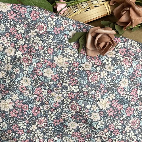Afbeelding van Retro Blauw-Grijs Katoen Stof – Origineel Ontwerp voor Kinderjurken