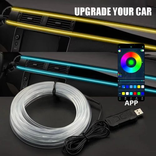 Immagine di Luce Ambiente LED RGB per Interni Auto 2-5 Metri con Controllo App, Striscia USB in Fibra Ottica per Atmosfera Decorativa e Illuminazione Interna