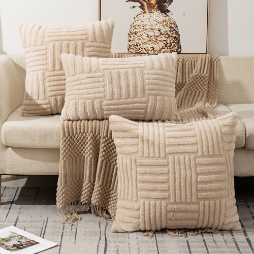 Zdjęcie 1szt Boho Faux Fur Plush Poszewki na poduszki, kremowo-białe, luksusowe miękkie puszyste poszewki dekoracyjne na sofę, kanapę