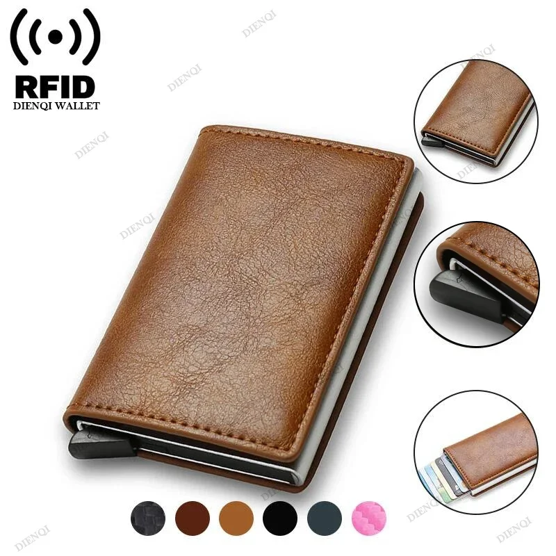 Imagen de Cartera de Cuero Vintage para Hombre con Protección RFID, Monedero Mini y Tarjetero Elegante en Color Marrón