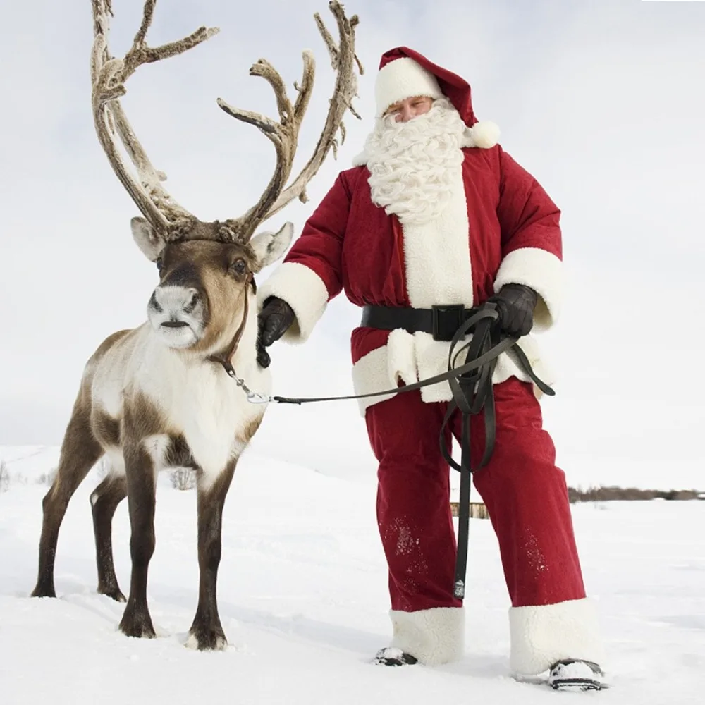 Immagine di Costume da Babbo Natale Adulto Maschio in Velluto Dorato - Abito Natalizio Elegante per Feste, Spettacoli e Cosplay di Halloween