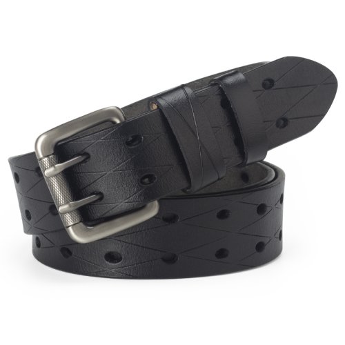 Immagine di Cintura da uomo in pelle con fibbia a doppio ago, classica cintura da jeans con foro per fila da traino, cowboy