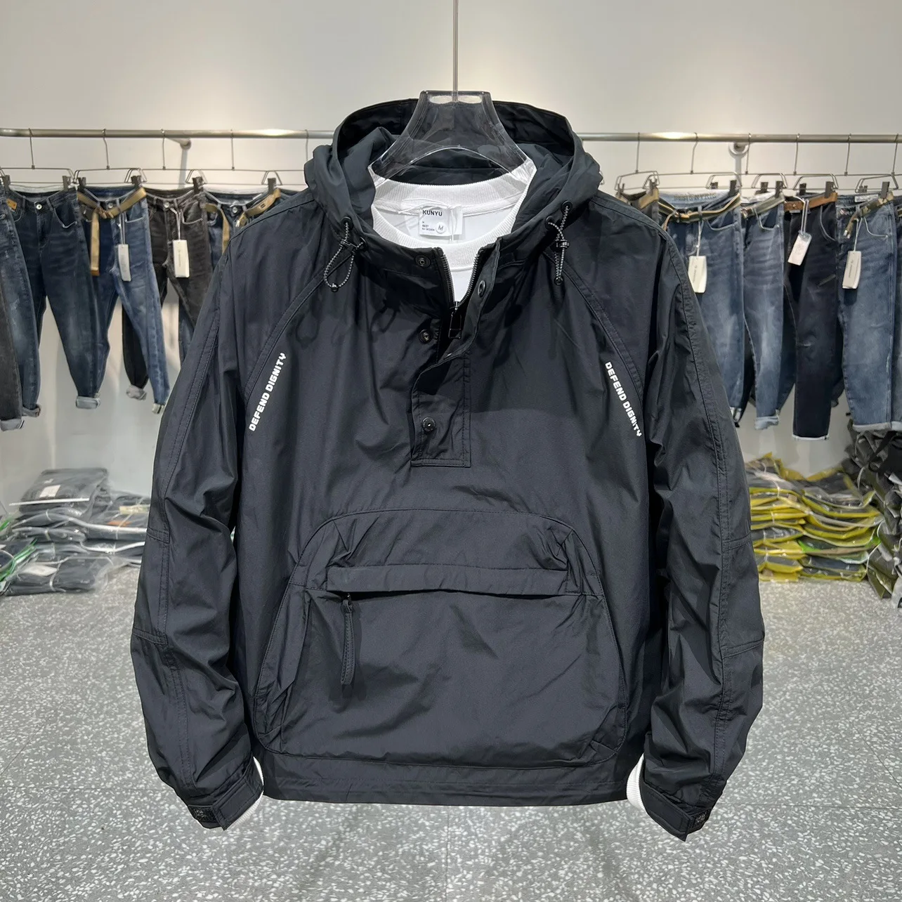 Imagen de Chaquetas de moda coreana para hombre, chaqueta con cremallera, chaqueta de trabajo informal con múl...