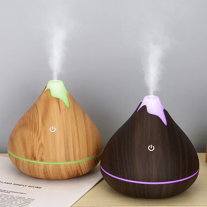 Imagen de Difusor de aceites esenciales de aromaterapia, humidificador de aire ultrasónico con Control remoto de grano de madera, fresco, con luz LED de 7 colores, 350ML