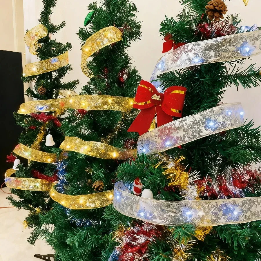 Zdjęcie Lampki LED w taśmie 2026, 10m, dekoracje na choinkę, ozdoby, koronkowe kokardy, lampki sznurkowe, dekoracje świąteczne, dekoracje domowe, Nowy Rok
