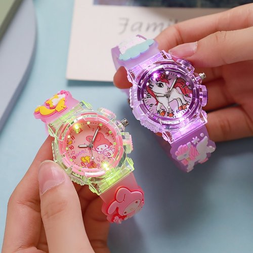 Image of Sanrio 3D Pattern Child Wrist Watch with Luminous Display – Cinnamoroll, Kuromi, and Hello Kitty Waterproof Quartz Timepiece for Kids – Perfect Gift for Children