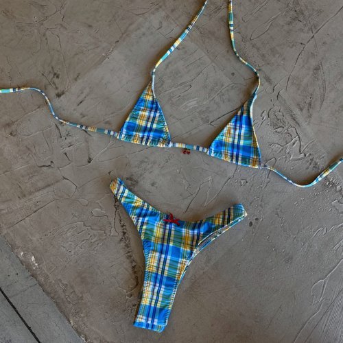 Imagen de Microbikinis 2025, traje de baño Sexy para mujer, traje de baño para mujer, conjunto de Bikini brasileño, traje de baño a cuadros, trajes de baño, ropa de playa