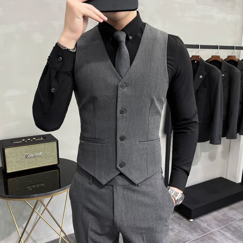 Image of Premium Solid Color Elastic Men's Casual Business Vest for Groom Wedding Suit and Formal Party Wear