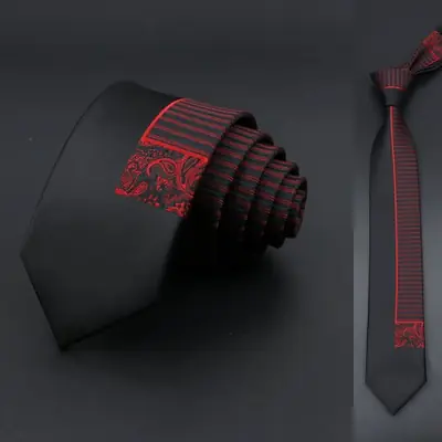 Image de Cravate Fine 6cm Homme - Motif Floral Rouge & Noir
