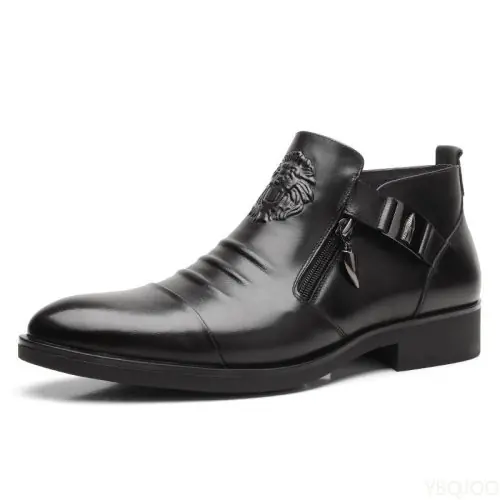 Image de Bottes Hommes Hiver - Cuir Noir Zip Élégant