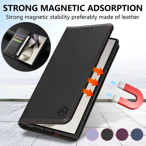 Afbeelding van Portemonnee Huidvriendelijke Kaartsleuf Magnetische Flip Lederen Case Voor Samsung Galaxy S25 Rand S24 FE S23 Ultra S22 S21 S20 S10Plus Cover