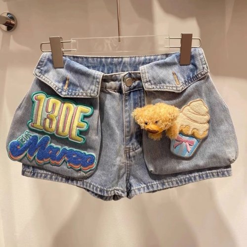 Zdjęcie Luźne Damskie Szorty Jeansowe z Projektami 3D