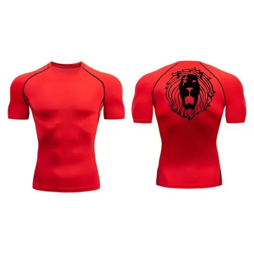 Image de Chemise de compression lion imprimée pour hommes - T-shirt sport à séchage rapide