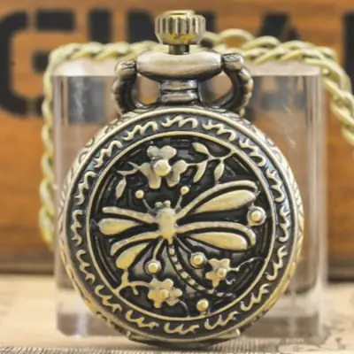 Image de Montre de Poche Steampunk Libellule - Collier Pendentif Vintage
