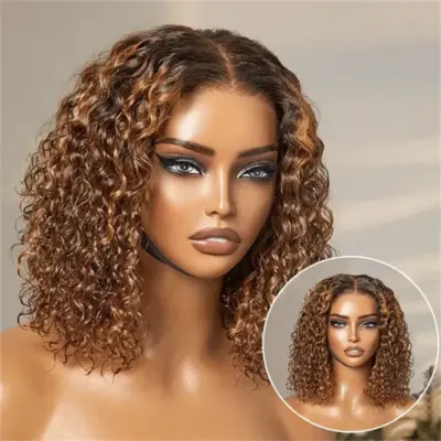 Image de Bob Court Bouclé Naturel - Perruque Dentelle Frontale 13x4