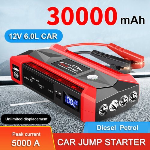 Afbeelding van Draagbare Auto Startaccu 30000mAh - 12V Jump Starter voor Benzine en Diesel Voertuigen, Oplader met Emergency Booster Functie