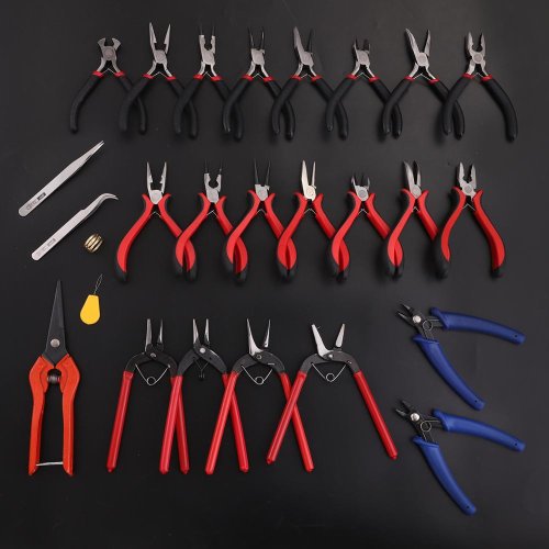 Imagen de Kit Completo de Herramientas para Hacer Joyas con Cuentas Redondas, Planas y Largas, Alicates Miniatura, Punta de Aguja y Alambre de Corte