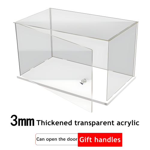 Image of Elegant Clear Acrylic Display Case with White Base and Door – Dust-Proof Showcase for Collectibles, Figurines, and Memorabilia
