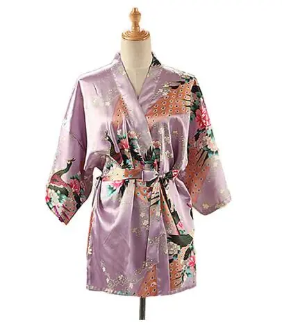 Image de Kimono Yukata Femme Imprimé Paon - Satin Soie Élégant
