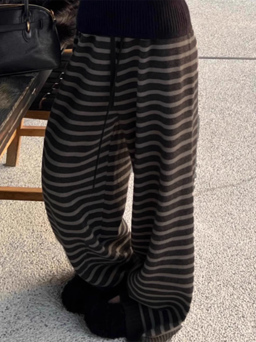 Immagine di Pantaloni a Gamba Larga da Donna con Righe a Contrasto Harajuku, Stile Grunge Vintage Y2K, Maglia Casual Americana