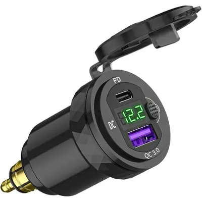Image de Chargeur USB-C PD 3.0 pour Moto - Adaptateur avec Voltmètre