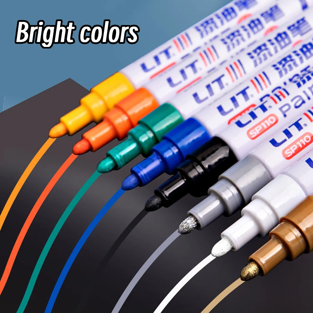 Imagen de Rotuladores de Pintura Permanente Coloridos 3mm - Juego de 10 Piezas con 8 Colores Vibrantes, Marcadores Blancos Impermeables para Neumáticos, Goma, Tela y Metales