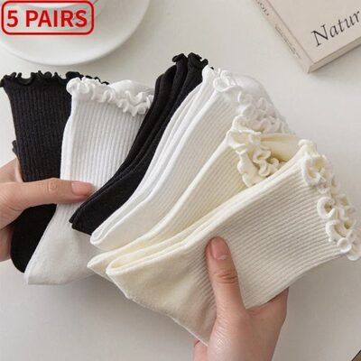 Lot de 5 Paires de Chaussettes Femmes à Volants - Coton Respirant