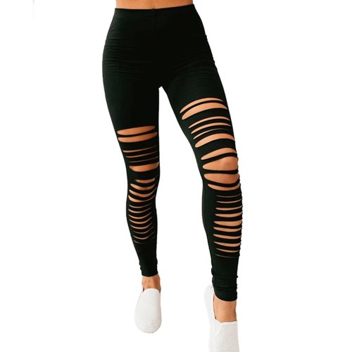 Image de Leggings Déchirés Évidés Femme - Style Tendance & Élastique