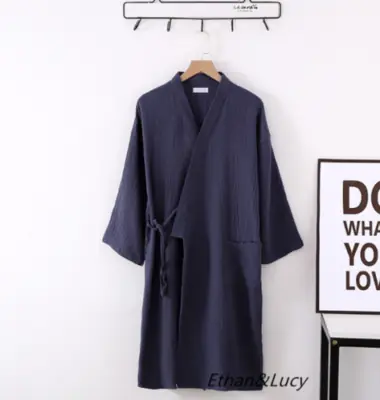 Image de Kimono Couple Japonais en Coton Crêpe - Robe de Chambre Douce et Élégante