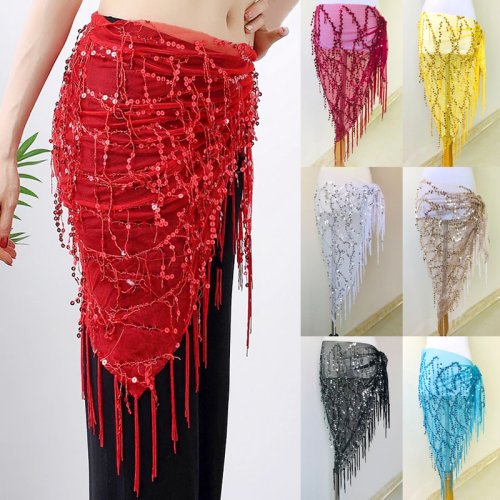Image of Elegant Sequined Tassel Belly Dance Hip Scarf for Women and Girls – Stylish Indian-Inspired Dance Belt with Shimmering Accents