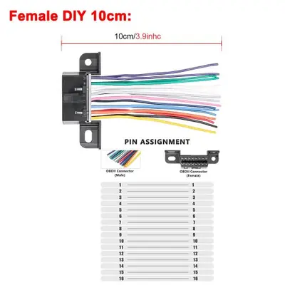 Image de Câble OBD2 16 Broches - Extension 30 cm pour Diagnostic Auto