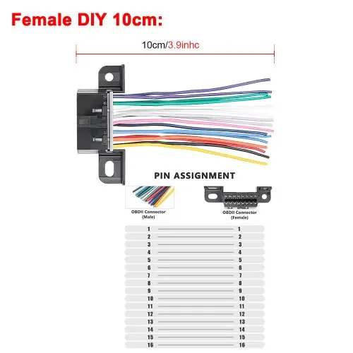 Image de Câble OBD2 16 Broches - Extension 30 cm pour Diagnostic Auto