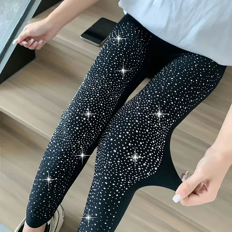 Bild von Elegante Schwarze Strass-Skinny Leggings für Damen