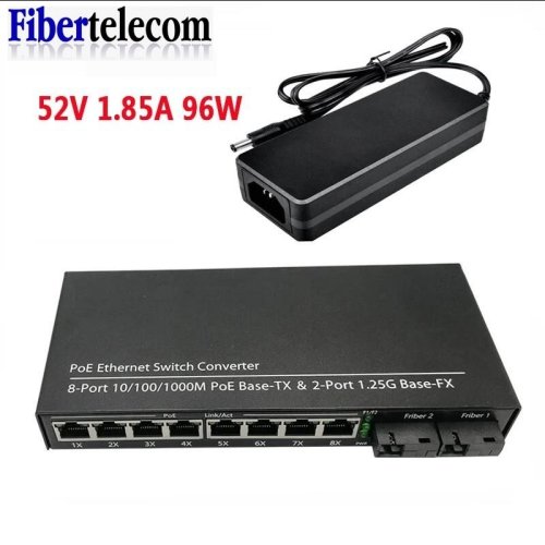 Image of 4-Port PoE Gigabit Ethernet Switch with 2 Fiber Uplink Ports and 65W Power Budget – 10/100/1000Mbps Media Converter for Reliable Network Expansion