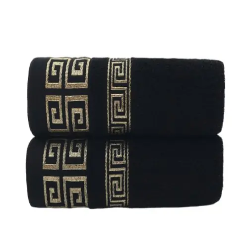 Image de Serviettes de Bain Noires Brodées - 2 Pièces Épaisses & Douces