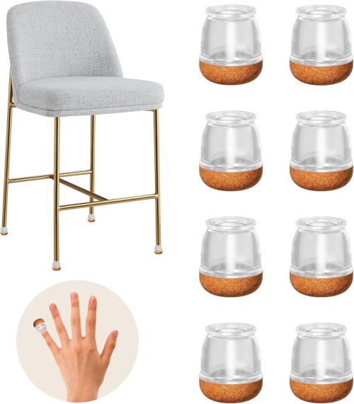 Image of 8-Piece Clear Silicone Chair Leg Protectors for Hardwood Floors – Round Furniture Feet Covers with Anti-Slip Design for Tables, Chairs, and More