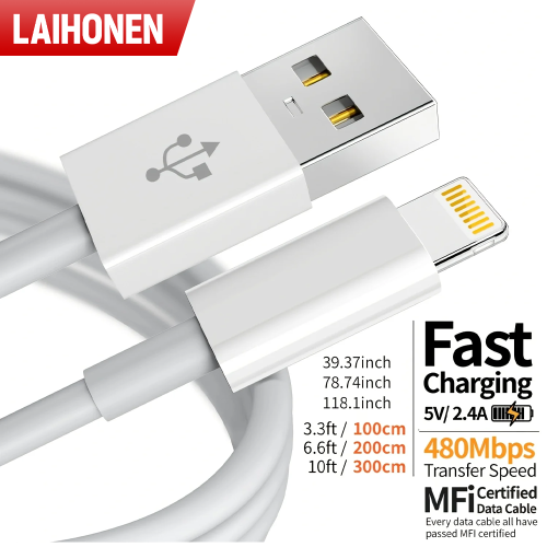 Imagen de Cable de Carga USB Original de Alta Calidad para iPhone 14, 13, 12 Pro, XS Max, XR, SE, 8, 7, 6s Plus - Carga Rápida y Sincronización de Datos, Disponible en 1m, 2m y 3m