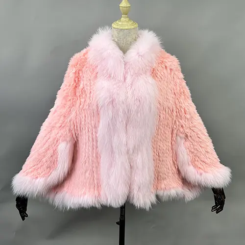 Image de Manteau Châle en Fourrure de Lapin avec Col en Renard