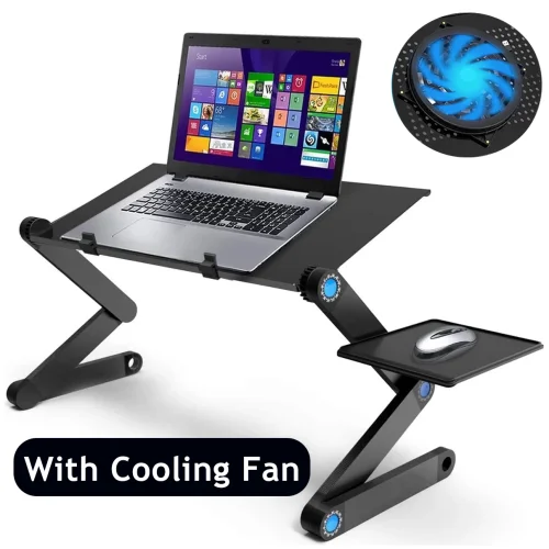 Afbeelding van Laptoptafelstandaard en schootbureau Verstelbare stijgbuis Draagbaar met muismat Aluminium laptopkoelhouder bureau voor beddesktop