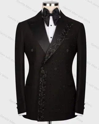 Image de Costume Homme Noir Sur Mesure - Blazer & Pantalon Smoking Élégant