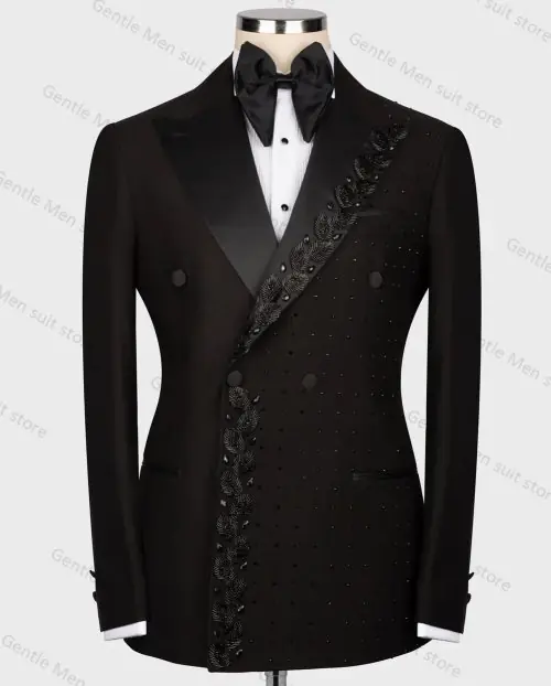 Image de Costume Homme Noir Sur Mesure - Blazer & Pantalon Smoking Élégant