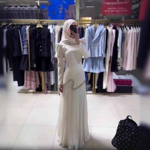 Zdjęcie Elegancka Sukienka Abaja Plisowana Damska z Cekinami – Sznurowana Szata Islamska, Długa Jalabiya w Stylu Marokańskim i Dubajskim, Idealna na Eid, Ramadan i Inne Uroczystości