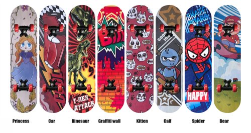 Bild von Kinder Skateboard mit Dino & Spinne – 60 cm Longboard für kleine Abenteurer